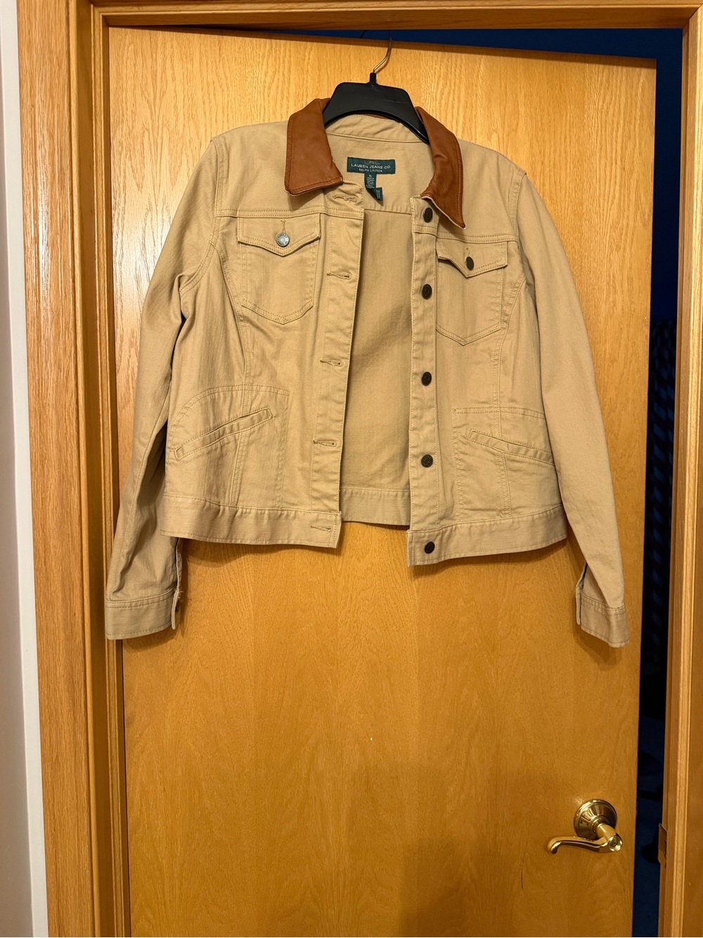 Cream-Tan Canvas Jacket with Brown Collar